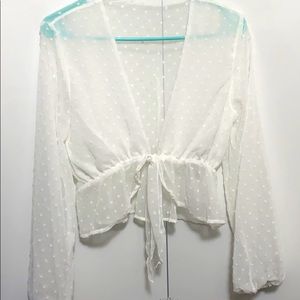 NEW Sheer Deep Plunge Long Sleeve Textured top